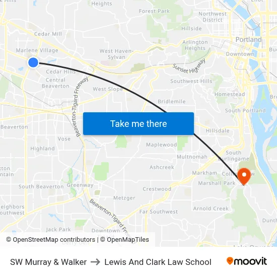 SW Murray & Walker to Lewis And Clark Law School map