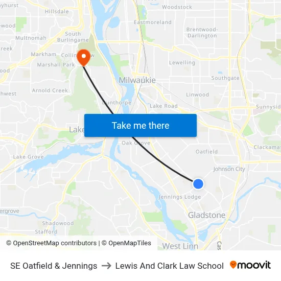 SE Oatfield & Jennings to Lewis And Clark Law School map