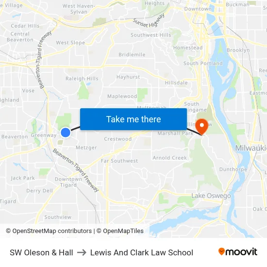 SW Oleson & Hall to Lewis And Clark Law School map