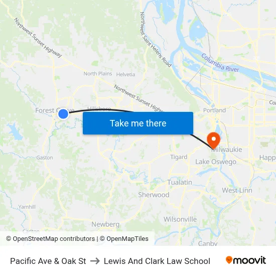 Pacific Ave & Oak St to Lewis And Clark Law School map