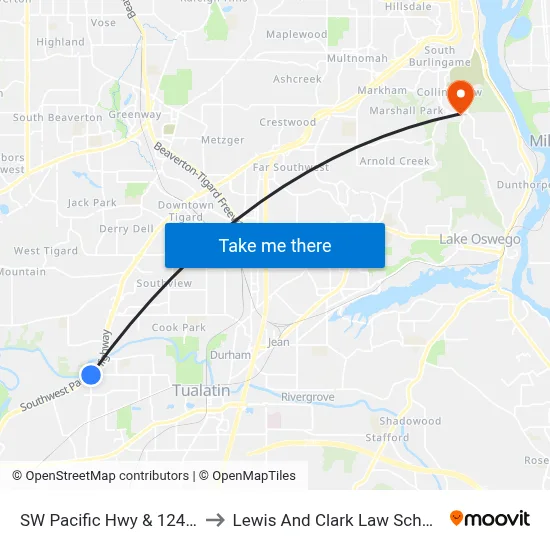 SW Pacific Hwy & 124th to Lewis And Clark Law School map