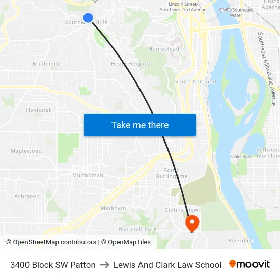 3400 Block SW Patton to Lewis And Clark Law School map