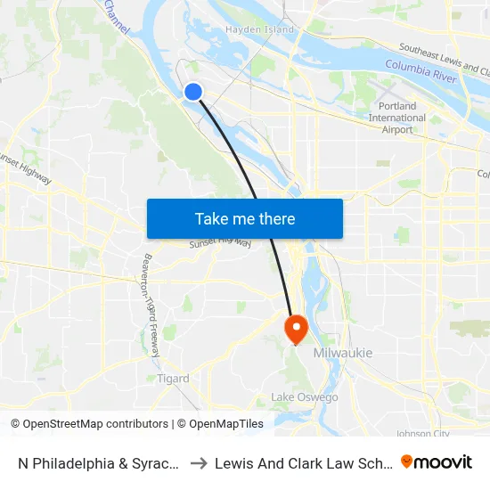 N Philadelphia & Syracuse to Lewis And Clark Law School map