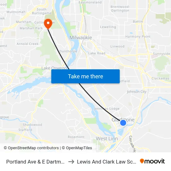 Portland Ave & E Dartmouth to Lewis And Clark Law School map