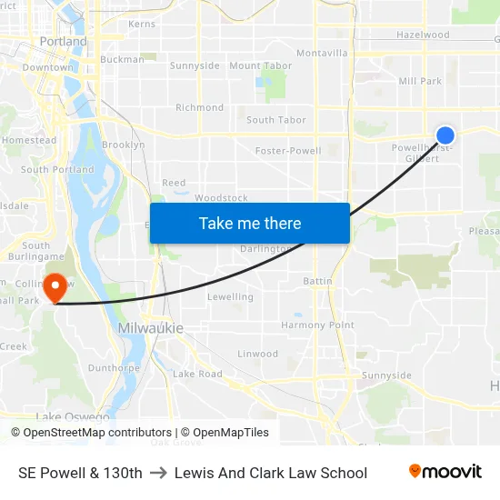 SE Powell & 130th to Lewis And Clark Law School map