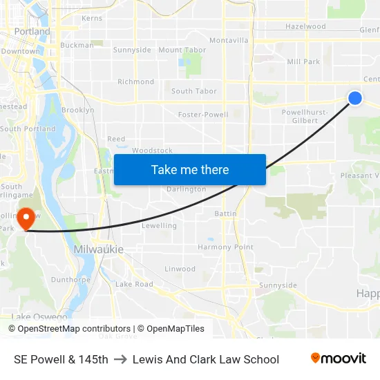 SE Powell & 145th to Lewis And Clark Law School map