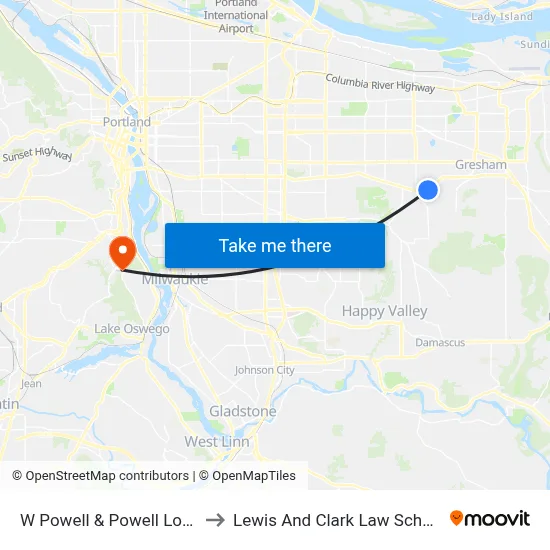 W Powell & Powell Loop to Lewis And Clark Law School map