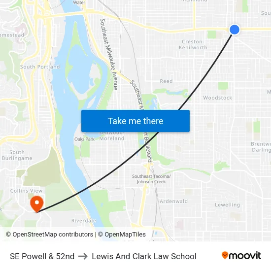 SE Powell & 52nd to Lewis And Clark Law School map