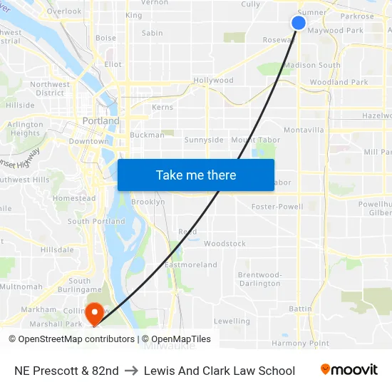 NE Prescott & 82nd to Lewis And Clark Law School map