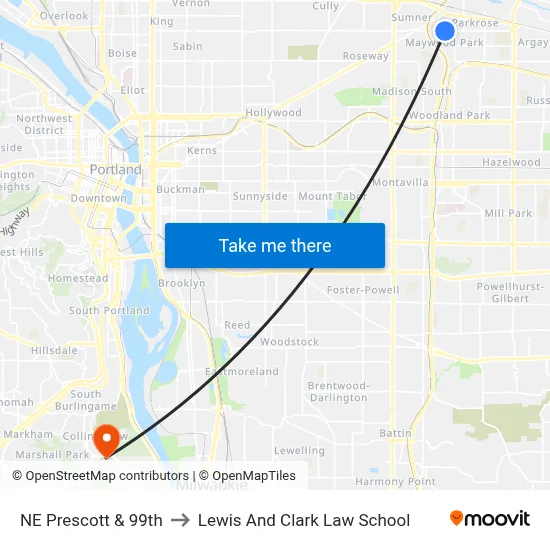 NE Prescott & 99th to Lewis And Clark Law School map