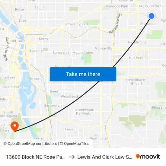 13600 Block NE Rose Parkway to Lewis And Clark Law School map