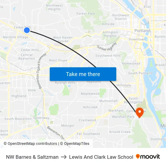 NW Barnes & Saltzman to Lewis And Clark Law School map