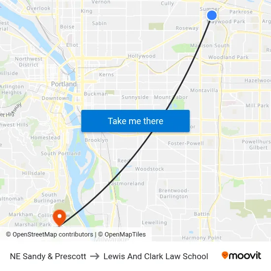NE Sandy & Prescott to Lewis And Clark Law School map