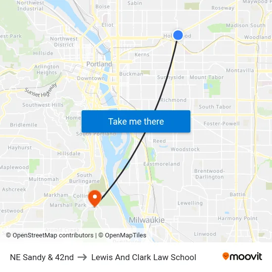 NE Sandy & 42nd to Lewis And Clark Law School map
