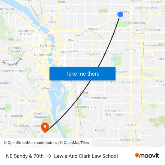 NE Sandy & 70th to Lewis And Clark Law School map