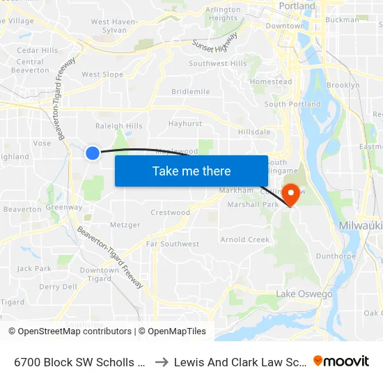 6700 Block SW Scholls Ferry to Lewis And Clark Law School map