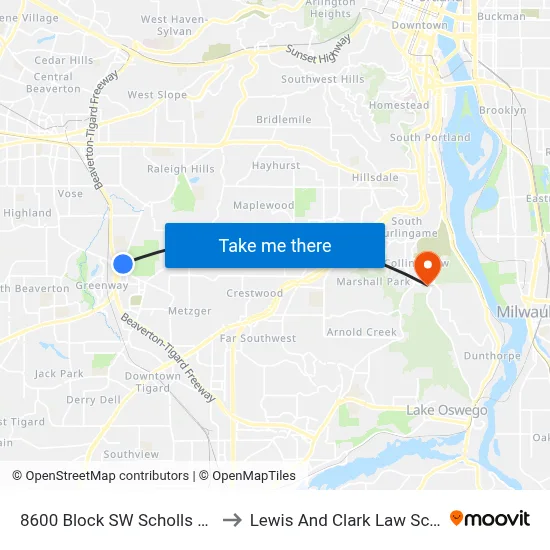 8600 Block SW Scholls Ferry to Lewis And Clark Law School map