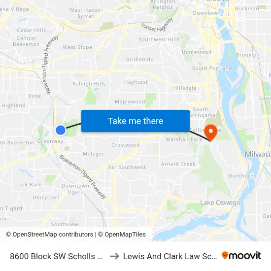 8600 Block SW Scholls Ferry to Lewis And Clark Law School map