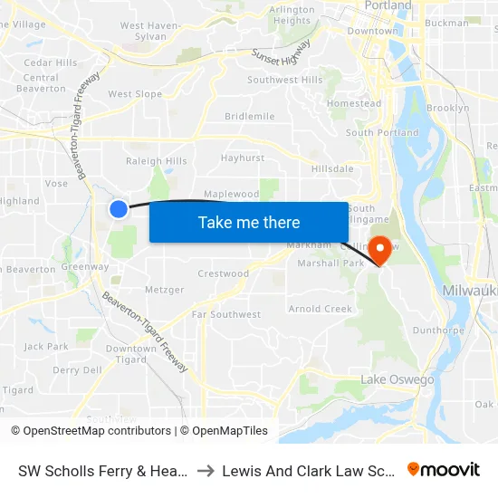 SW Scholls Ferry & Heather to Lewis And Clark Law School map