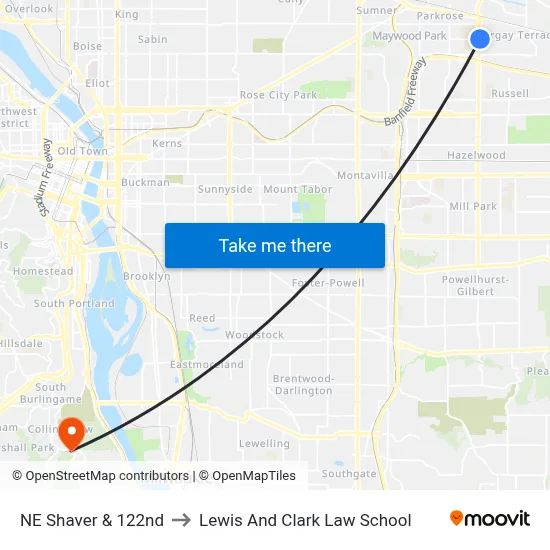 NE Shaver & 122nd to Lewis And Clark Law School map