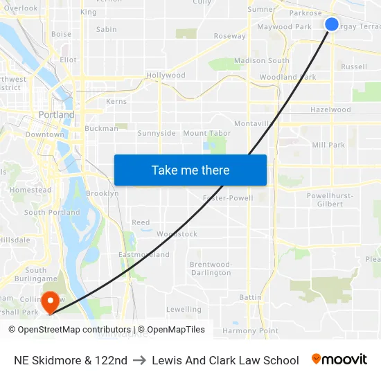 NE Skidmore & 122nd to Lewis And Clark Law School map