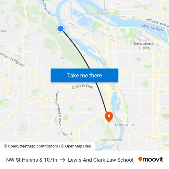 NW St Helens & 107th to Lewis And Clark Law School map