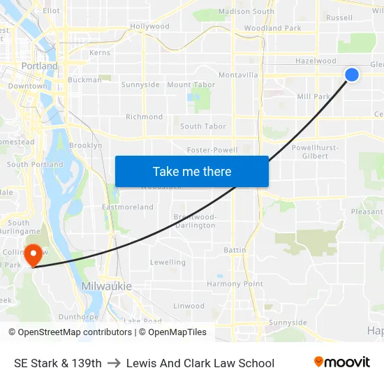 SE Stark & 139th to Lewis And Clark Law School map