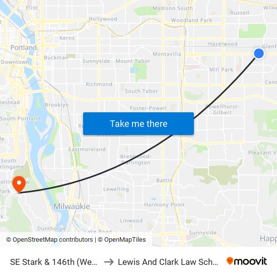 SE Stark & 146th (West) to Lewis And Clark Law School map