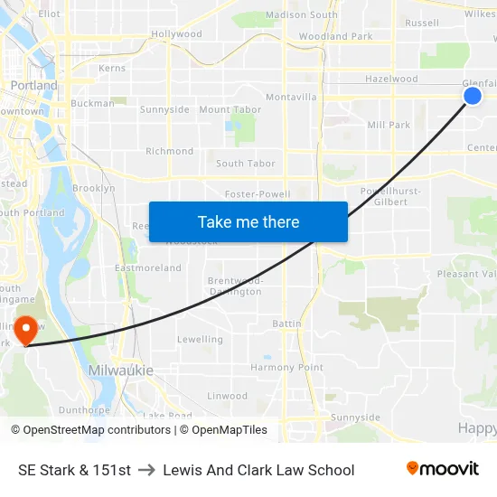 SE Stark & 151st to Lewis And Clark Law School map