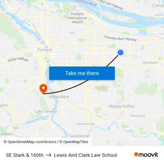 SE Stark & 160th to Lewis And Clark Law School map