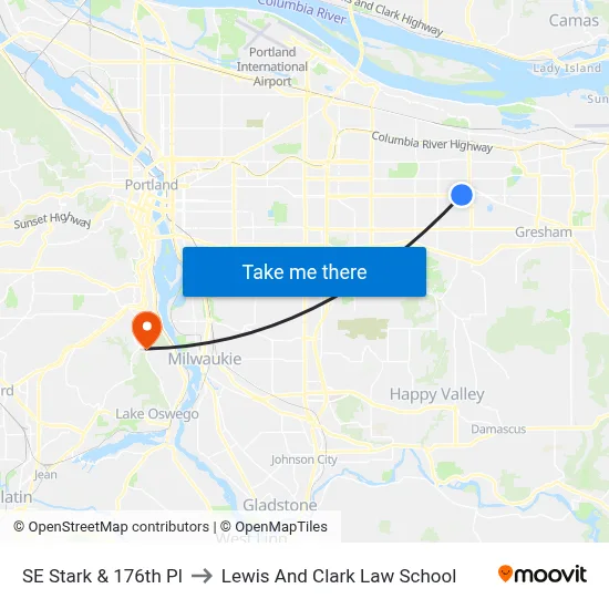 SE Stark & 176th Pl to Lewis And Clark Law School map