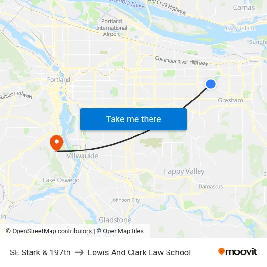 SE Stark & 197th to Lewis And Clark Law School map