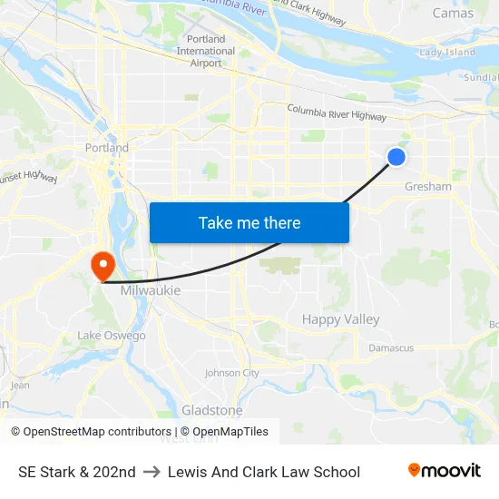 SE Stark & 202nd to Lewis And Clark Law School map