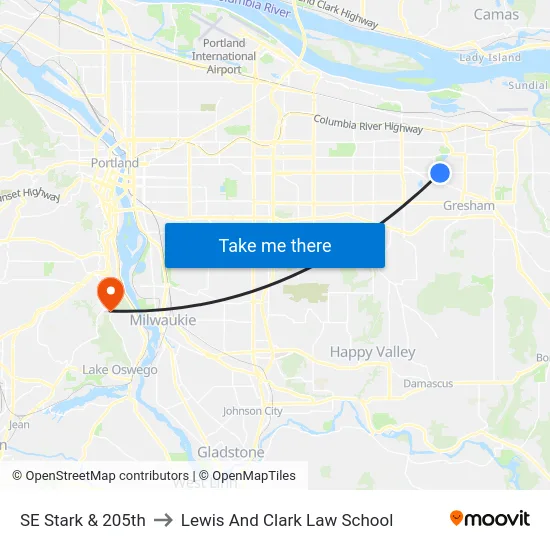 SE Stark & 205th to Lewis And Clark Law School map