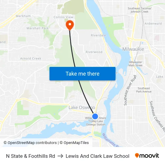 N State & Foothills Rd to Lewis And Clark Law School map