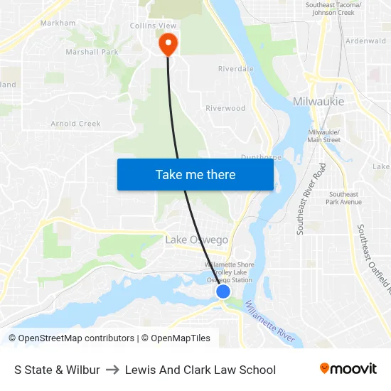 S State & Wilbur to Lewis And Clark Law School map