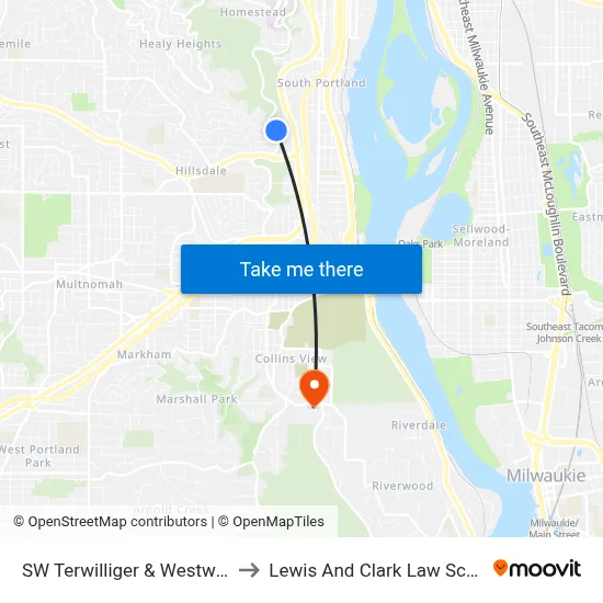 SW Terwilliger & Westwood to Lewis And Clark Law School map