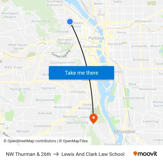 NW Thurman & 26th to Lewis And Clark Law School map