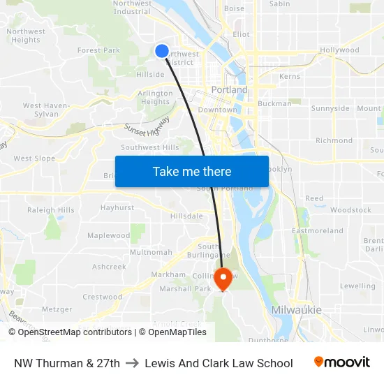 NW Thurman & 27th to Lewis And Clark Law School map