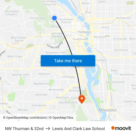 NW Thurman & 32nd to Lewis And Clark Law School map