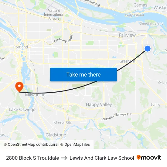 2800 Block S Troutdale to Lewis And Clark Law School map