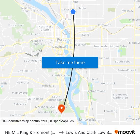 NE M L King & Fremont (South) to Lewis And Clark Law School map