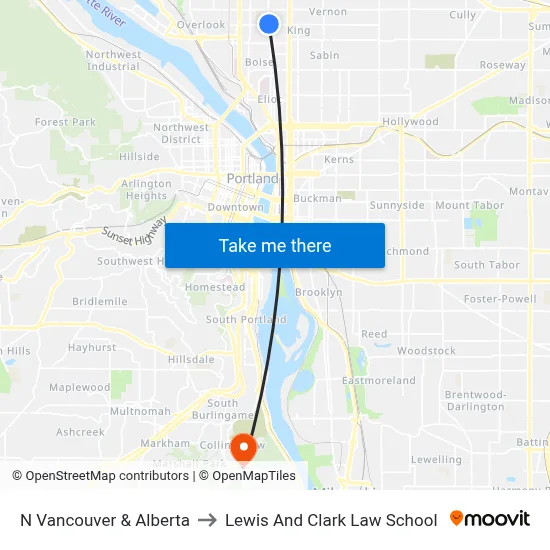 N Vancouver & Alberta to Lewis And Clark Law School map