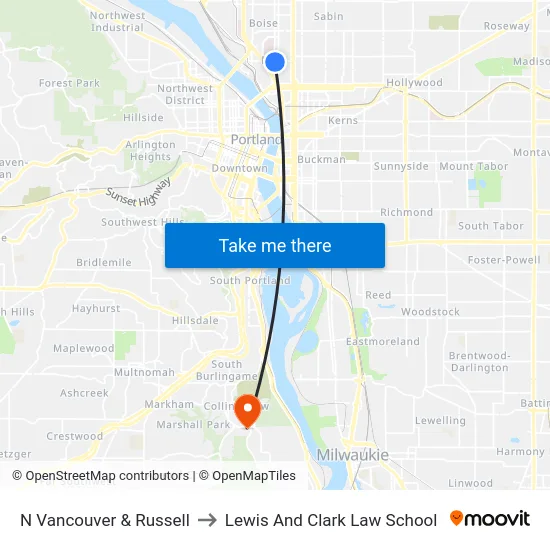 N Vancouver & Russell to Lewis And Clark Law School map