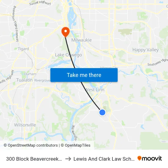 300 Block Beavercreek Rd to Lewis And Clark Law School map