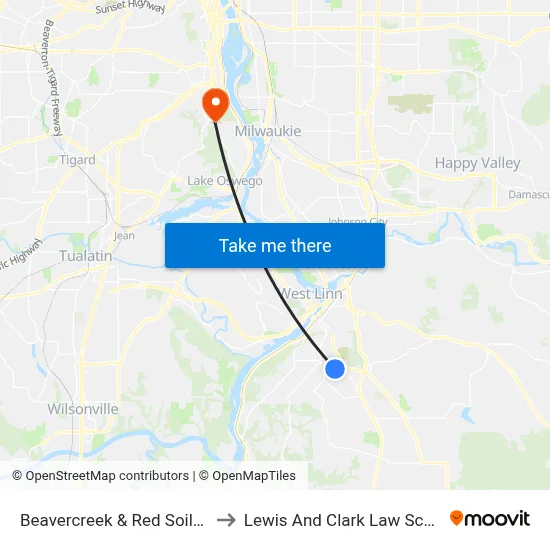 Beavercreek & Red Soils Ct to Lewis And Clark Law School map