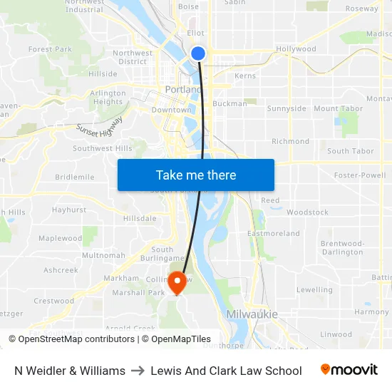 N Weidler & Williams to Lewis And Clark Law School map