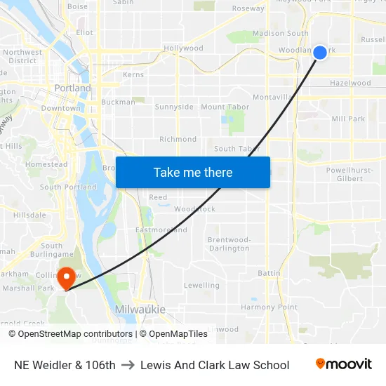 NE Weidler & 106th to Lewis And Clark Law School map