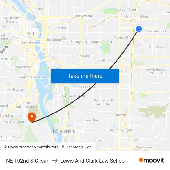 NE 102nd & Glisan to Lewis And Clark Law School map