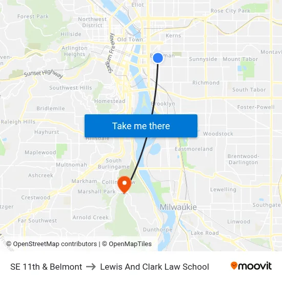 SE 11th & Belmont to Lewis And Clark Law School map